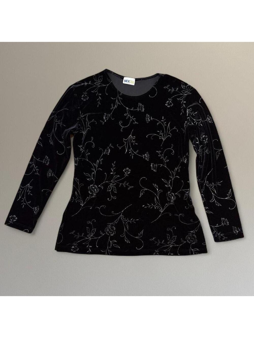 90s glittery floral velvet top.